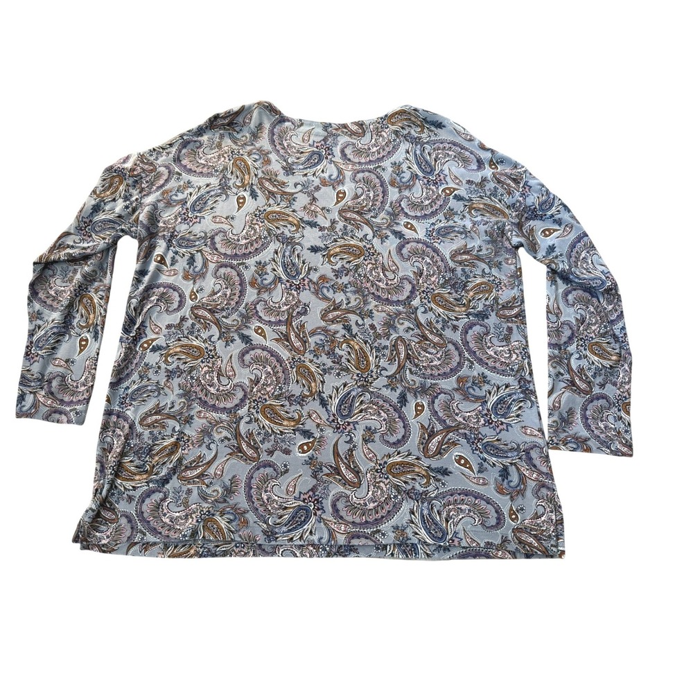 J. Jill Tunic Womens M Blue Paisley Simply Supima V-Neck Long Sleeve Cotton Top - Picture 2 of 6